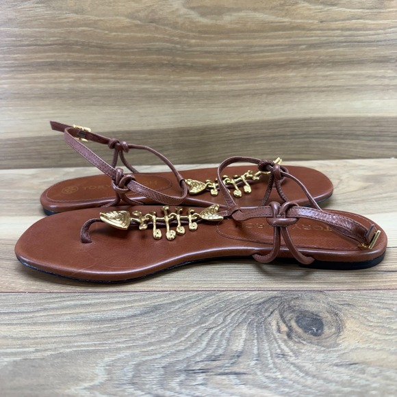 Tory Burch Capri Fish Sandals Womens 7 M Goat Leather Light Pecan - Picture 6 of 10